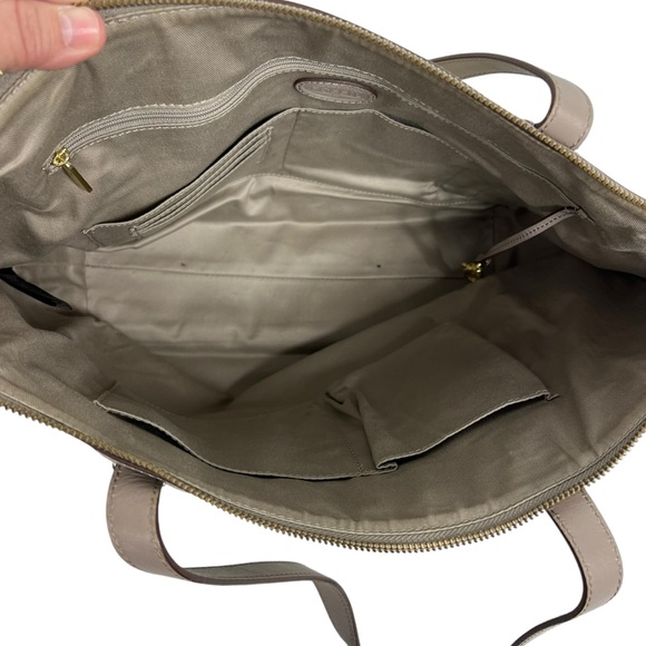 FOSSIL Sydney Tote Ivory Woven Grey Leather Trim with Gold Hardware - Picture 10 of 12